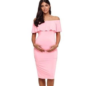 Women's Floral Ruffle Off Shoulder Maternity Dress